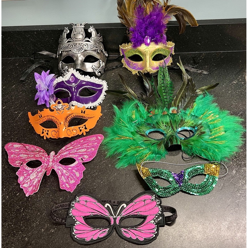 Lot Of 8 Masquerade Mardi Gras Eye Masks For‎ Costumes, Plays, Enacting, Parties